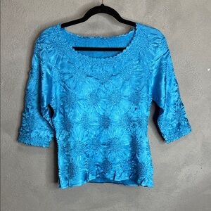 Vibrant Blue Women's Blouse with Textured Design